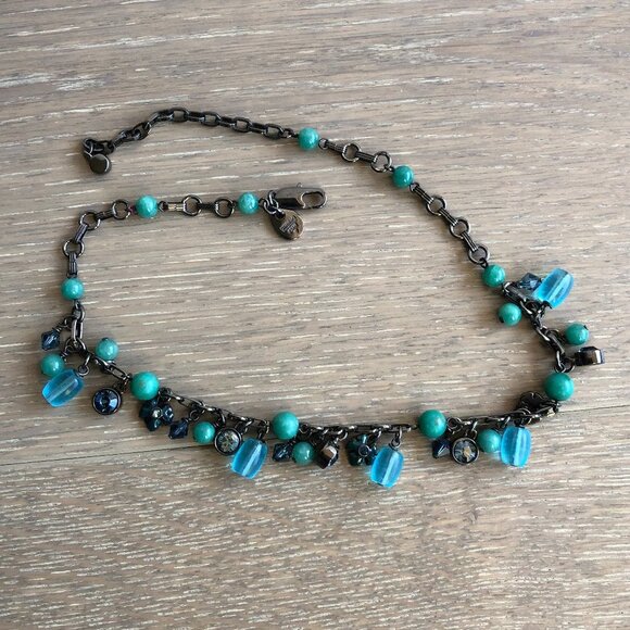 Dyrberg Kern Danish Designer Handcrafted Metal Beaded Necklace Blue Green Sz OS - Picture 4 of 8